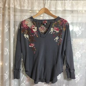 Johnny Was waffle knit top. Heavily embroidered
